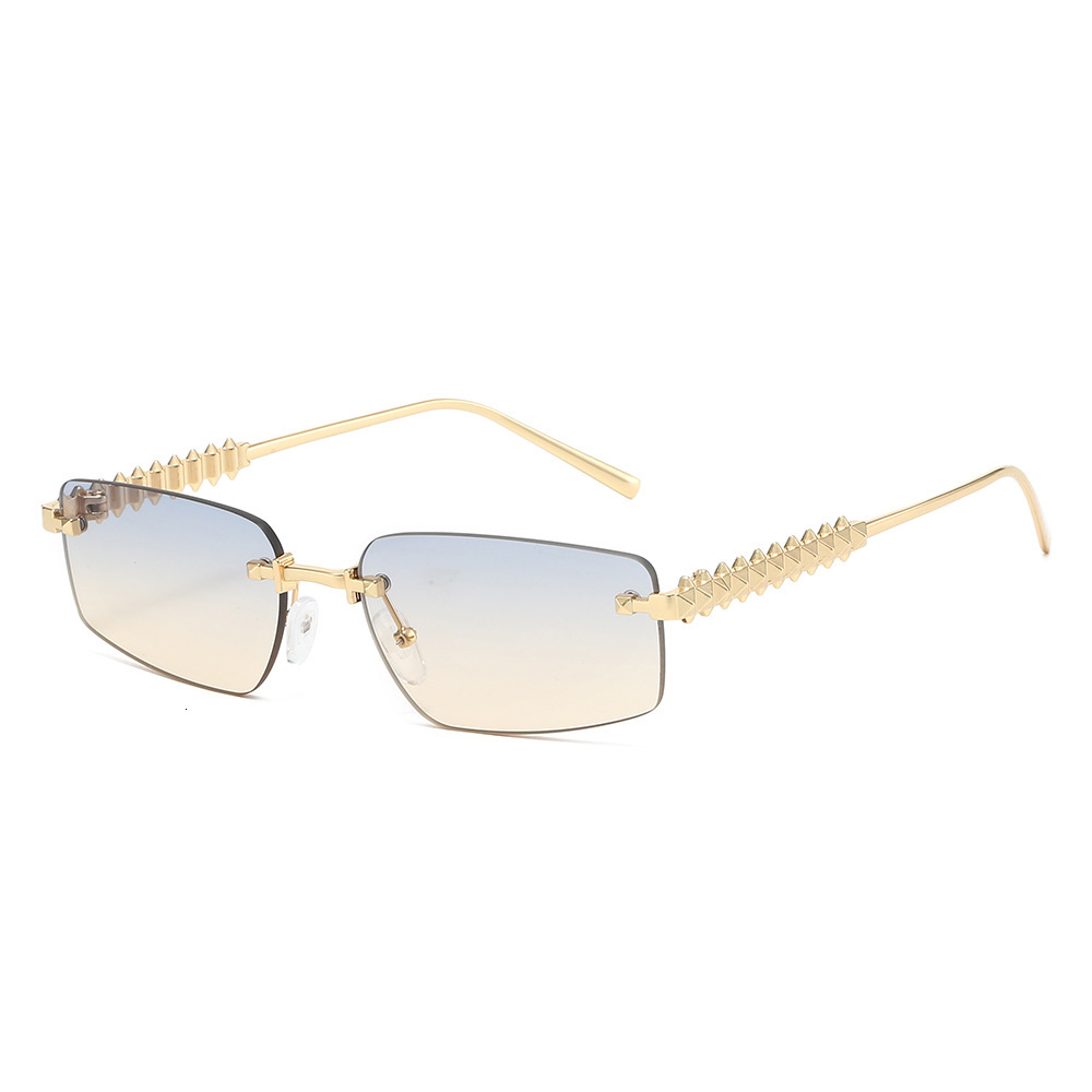 New with a European American high-end feel, personalized rivet-leg sunglasses, square cut-edge frameless sunglasses for men and women