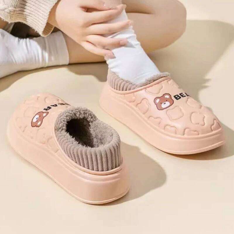 Litfun Winter Plush Lining Women's Waterproof EVA Light Fluffy Indoor Slides Furry Warm Cozy Slippers For Women