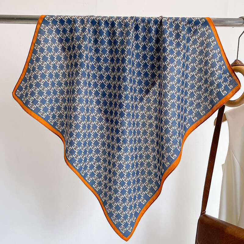 Blue Letter 70 Square Silk For Women Internet Celebrity Spring And Autumn Thin Small Neck Cotton Linen Scarf Mom's Gift Shawl
