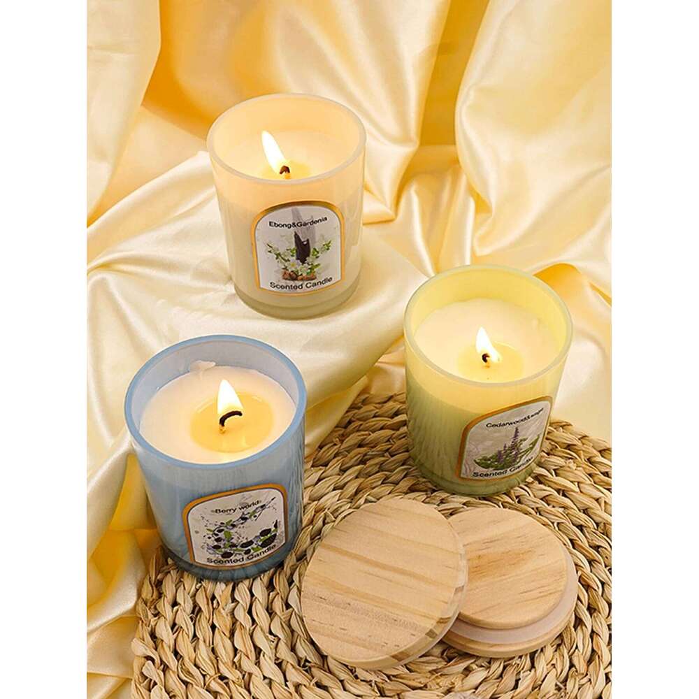 1pc exquisite wooden lid glass jar aromatherapy table decoration holder candle romantic W260304 W260305