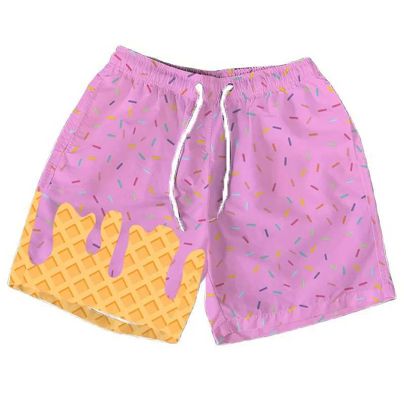 Multi Color Ice Cream Graphic Beach Shorts For Men Kids 3d Printed Cartoon Hawaiian Swimming Trunks Summer Loose Board Shorts X260306