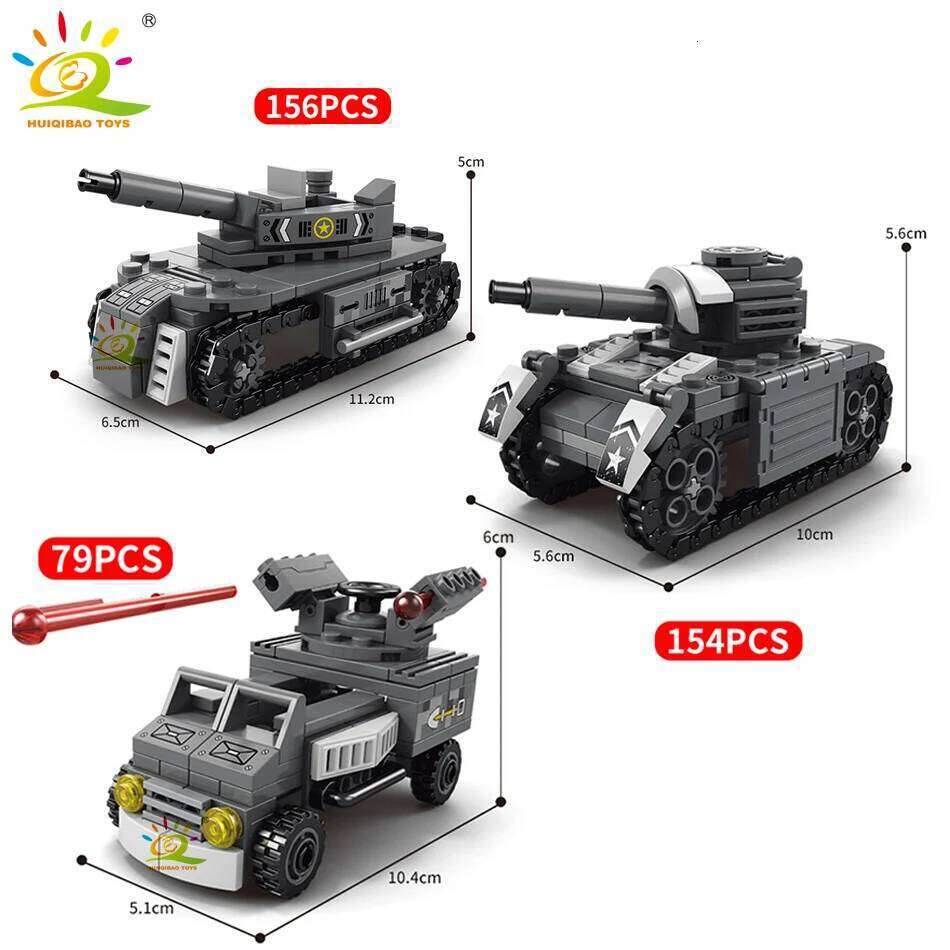 HUIQIBAO WW2 Military Tank 648pcs 6in1 Building Blocks Set Truck Plane Army Bricks City Construction Toy For Children Kids Game Z260306