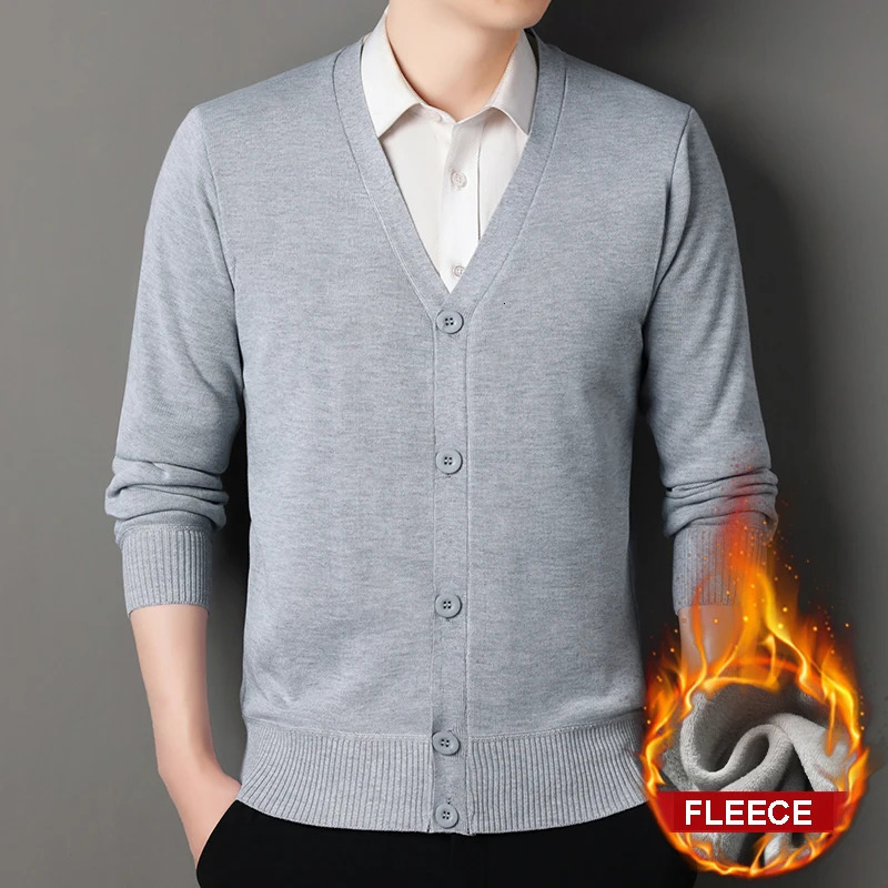 Mens Autumn Clothes Fleece Cardigan Jacket Knitted Sweater Outwear V-neck Fashion Cardigans Warm Mens Top 260306