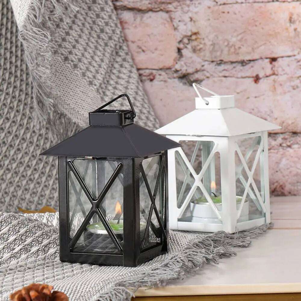 Creative Black European Holder Exquisite Stable Iron Wind Lamp Handmade Outdoor Candle Lantern Living Room XJ260305