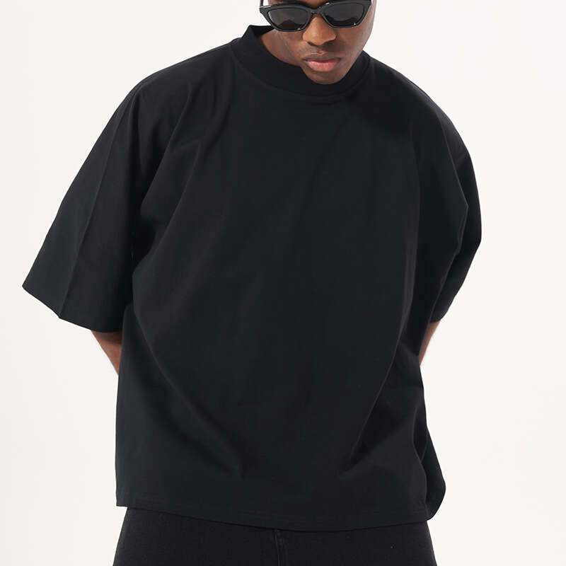 Men's fashion brand small collar heavy cotton t-shirt, American street style, loose fit, large size, boxy, and wide, men's short sleeve