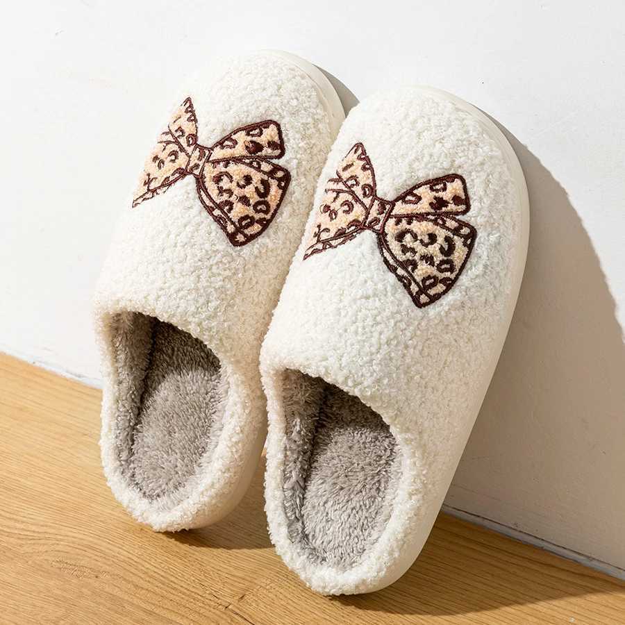 Womens Bow Slippers Warm Pattern Winter Indoor Soft Sole Home Cute Classic Embroidered Comfy casual Fuzzy Bedroom Girls Shoes S260305