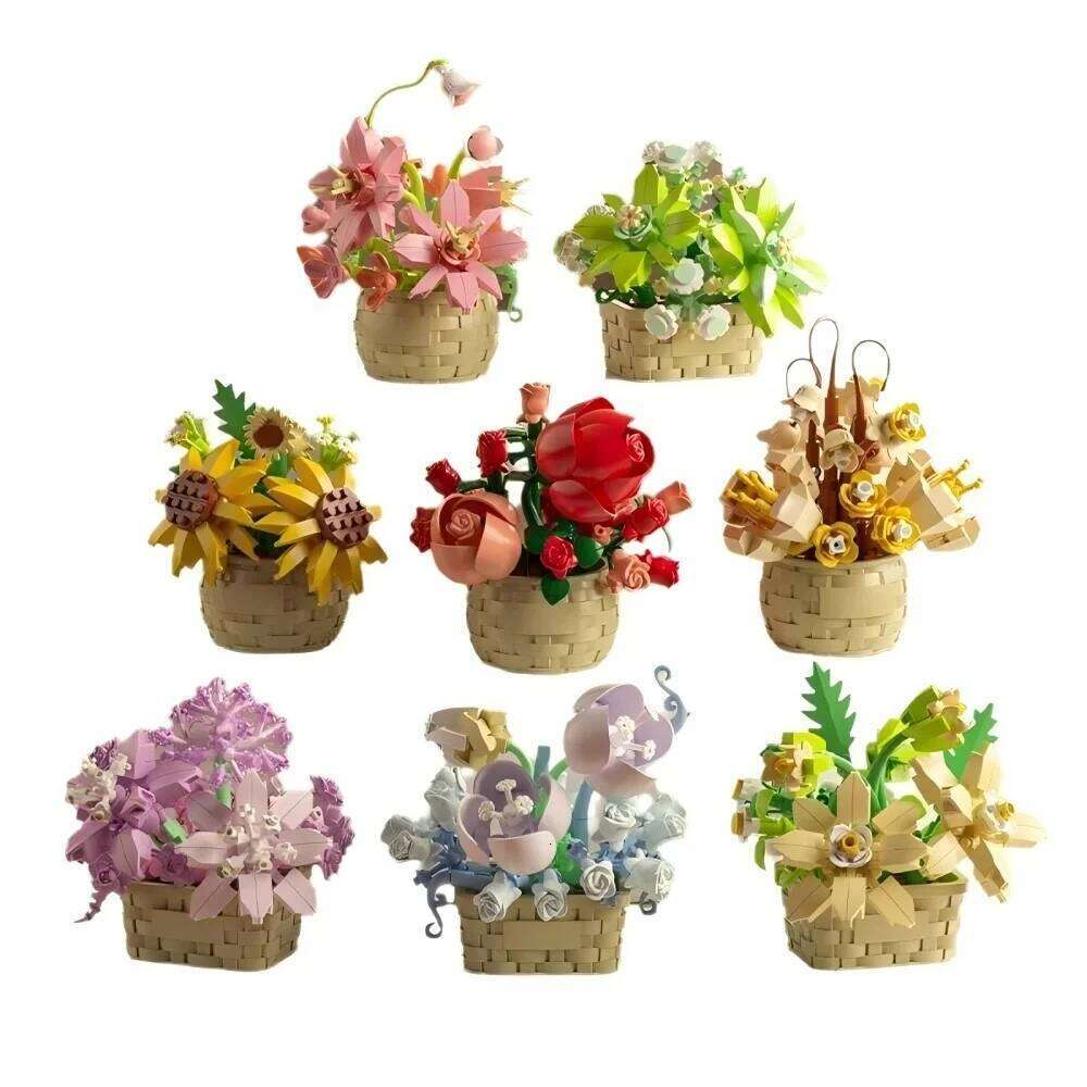 DIY Potted Plant Building Blocks Set - Rose Sunflower Succulents Bonsai Tree Romantic Garden Kids Model Bricks Toy Kit Z260305