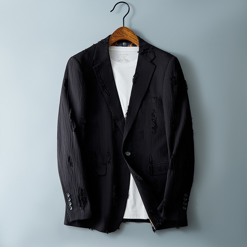 Casual Men's Blazer, New Spring and Autumn High-End British Style, Distressed Large Size Slim-Fit Single-Piece Jacket