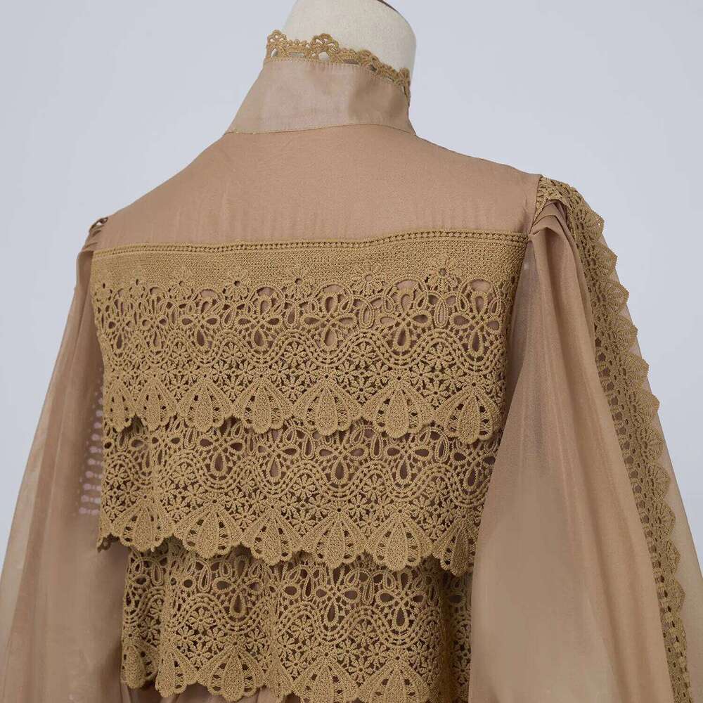 Luxury Long Dresses Women 2026 Spring Summer Embroidery Ruffle Lace Pearl Hollow Out Party Midi Dress Shirt Full Sleeve Vestidos Mdng260306
