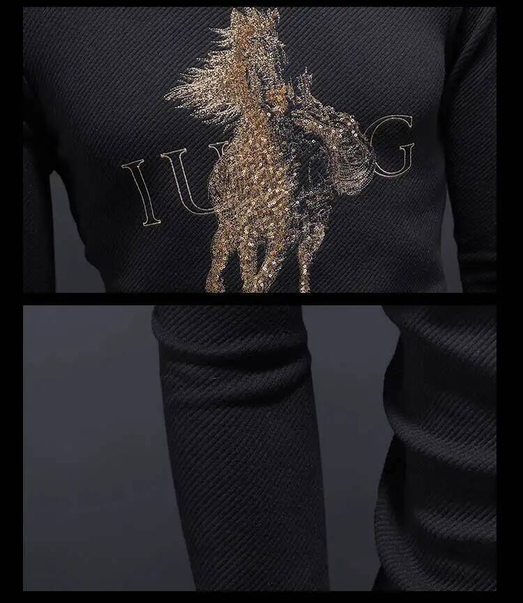 2025 Autumn Winter New Luxury Animal Rhinestone Trendy Casual Base Shirt Streetwear Moleton Masculino Sweatshirt Men