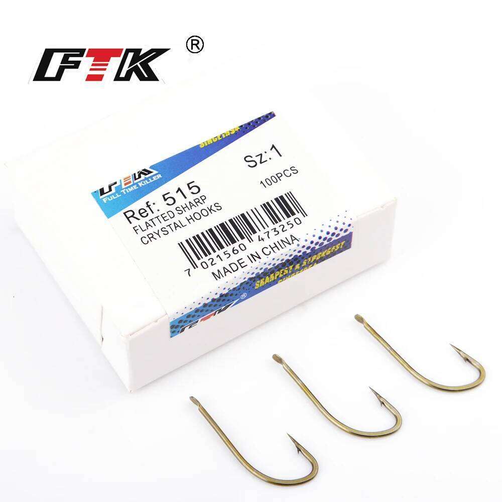FTK Brown High Carbon Steel Barbed Hook 100Pcs/lot Size1#-10# Flatted Fishhooks for Carp Fishing Accessories S260305