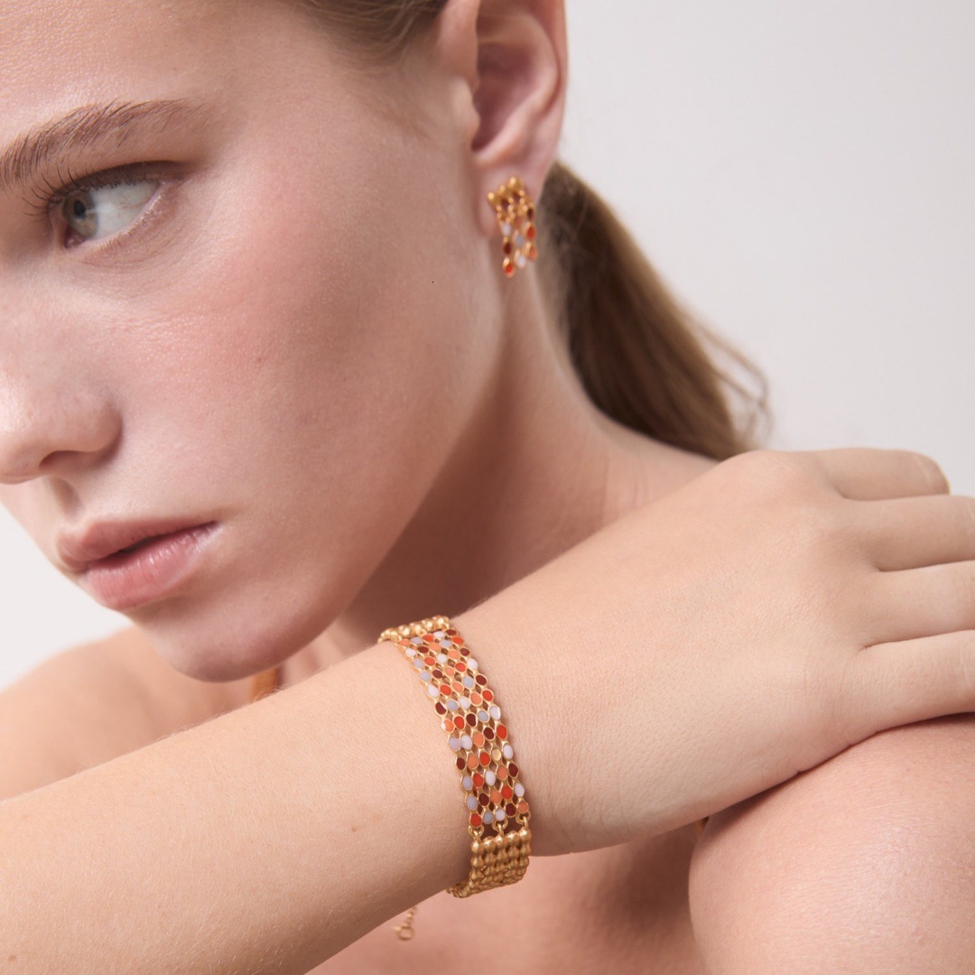 Bracelet And Niche Personalized Design High-End Metal Copper Plated With 18K Real Gold, Colorful Enamel Bracelet, Popular Hollow-Out Trendy Bracelet