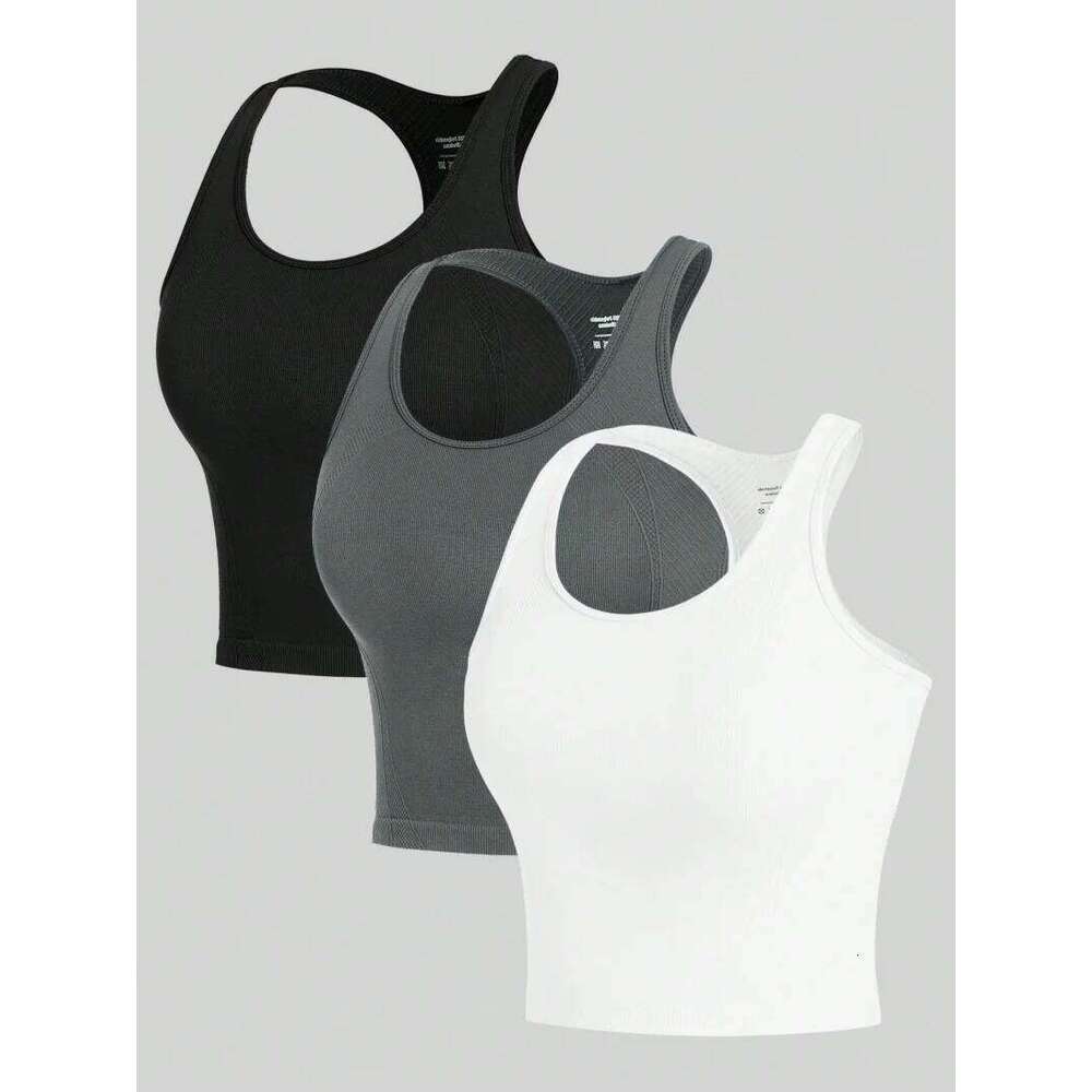 3 Piece Yoga Vest Women Gym Sports Racer Crop Tops Seamless Streetwear Rib Knit Workout BreathableTank Top Female 26Y0306