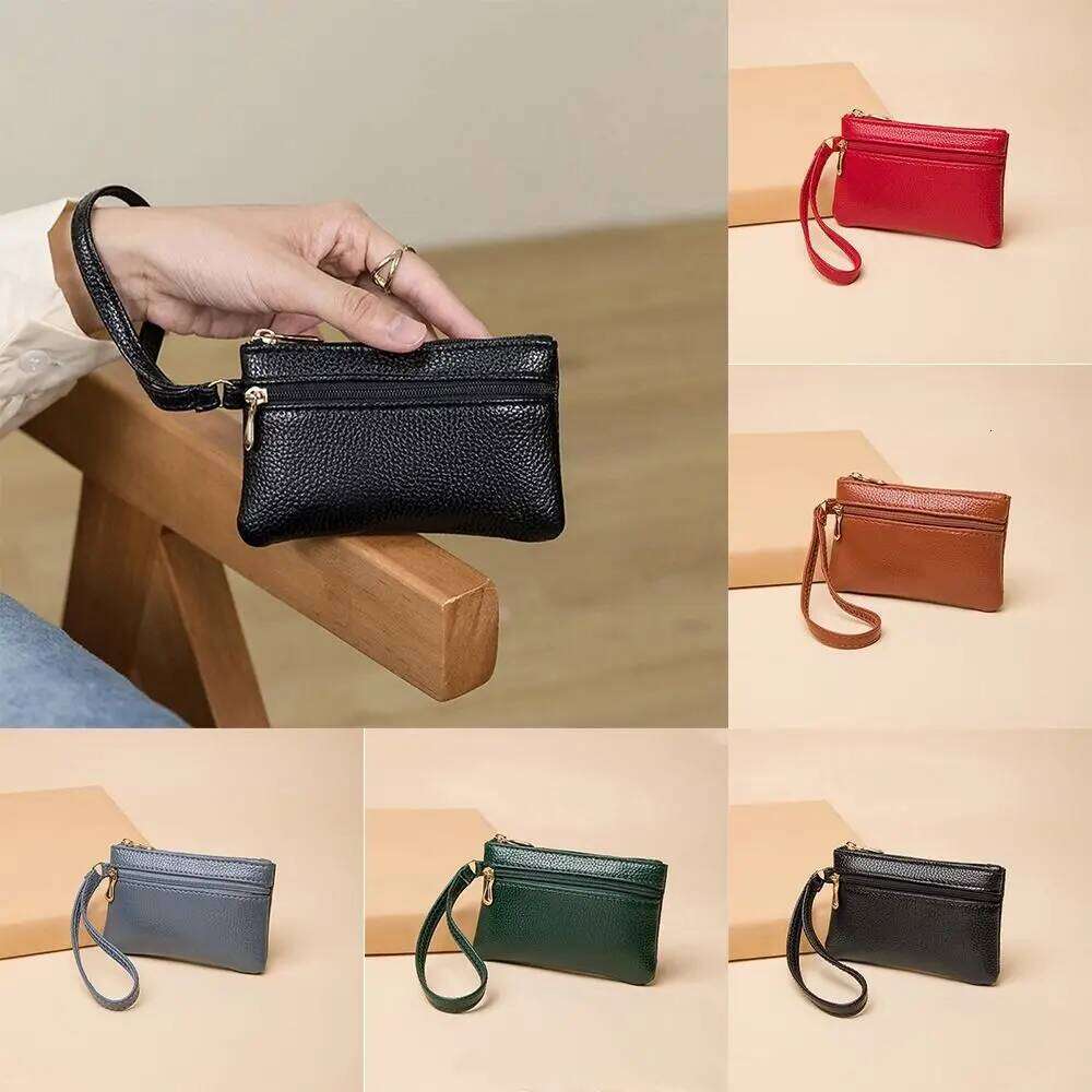 Solid Color Lichee Pattern Zipper Casual Korean Style Coin Purse Wallet Small Item Bag Outdoor C260304