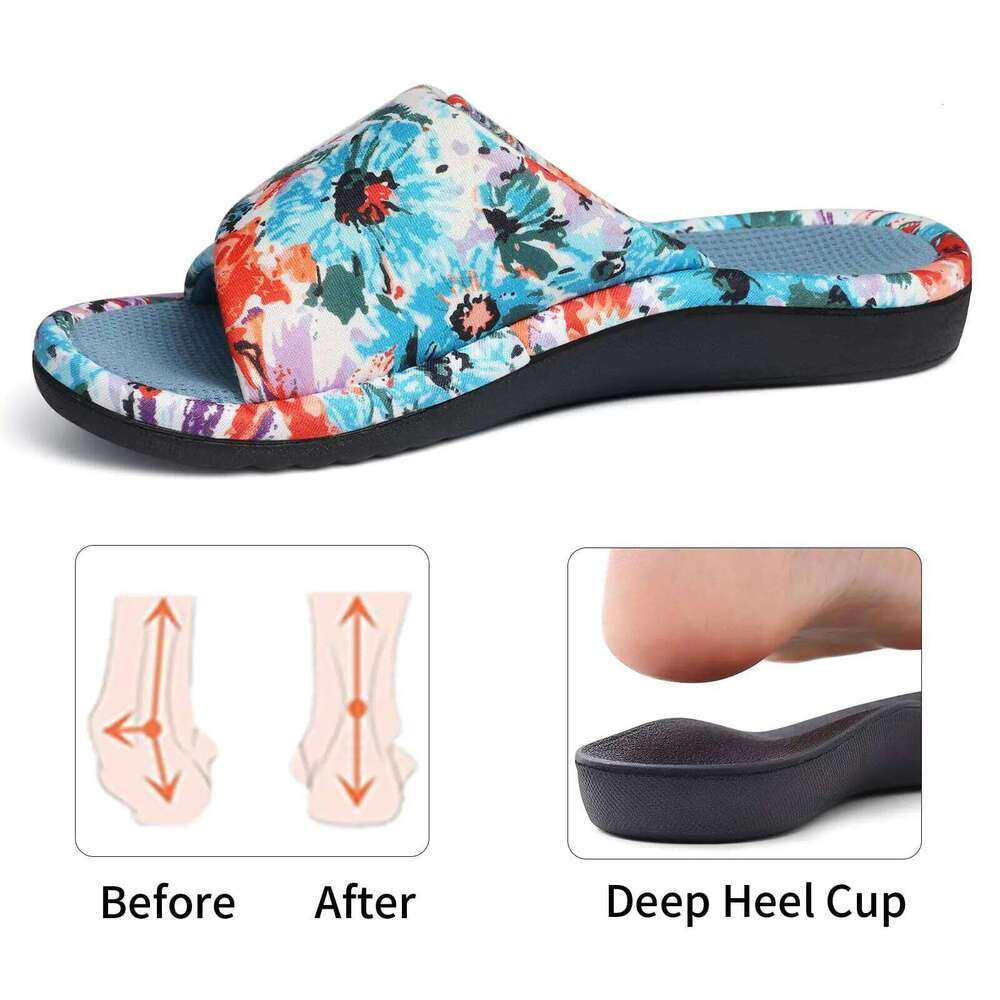 Litfun Winter Cotton Waffle For Women Breathable Indoor Adjustable Slides Slip On Open Toe Slippers With Arch Support