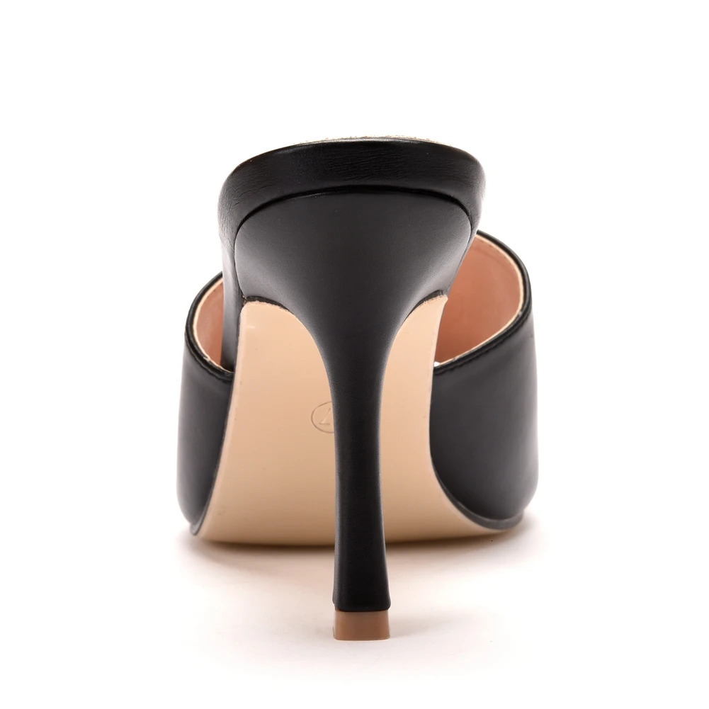 Crystal Queen Summer Women Sandals Square Toe Ladies Mules Sexy Thin High Heels Slippers Female Fashion Shoes 260306