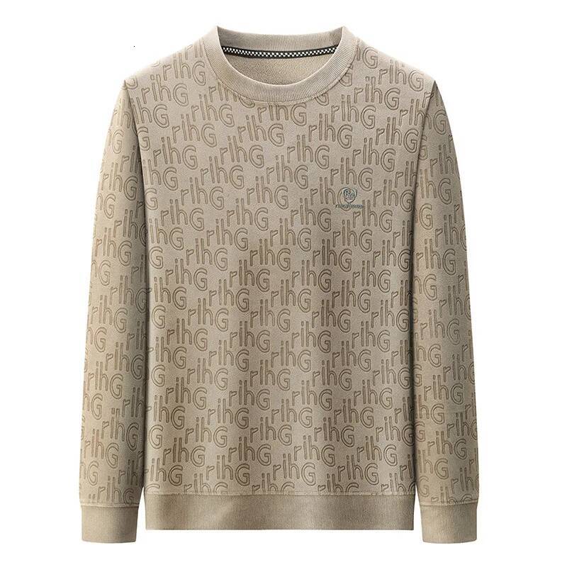 Fleece Thickened Oufen Sweatshirt Men Winter Round Neck Fashionable Jacquard Warm Long-sleeved T-shirt Base Men's Clothing