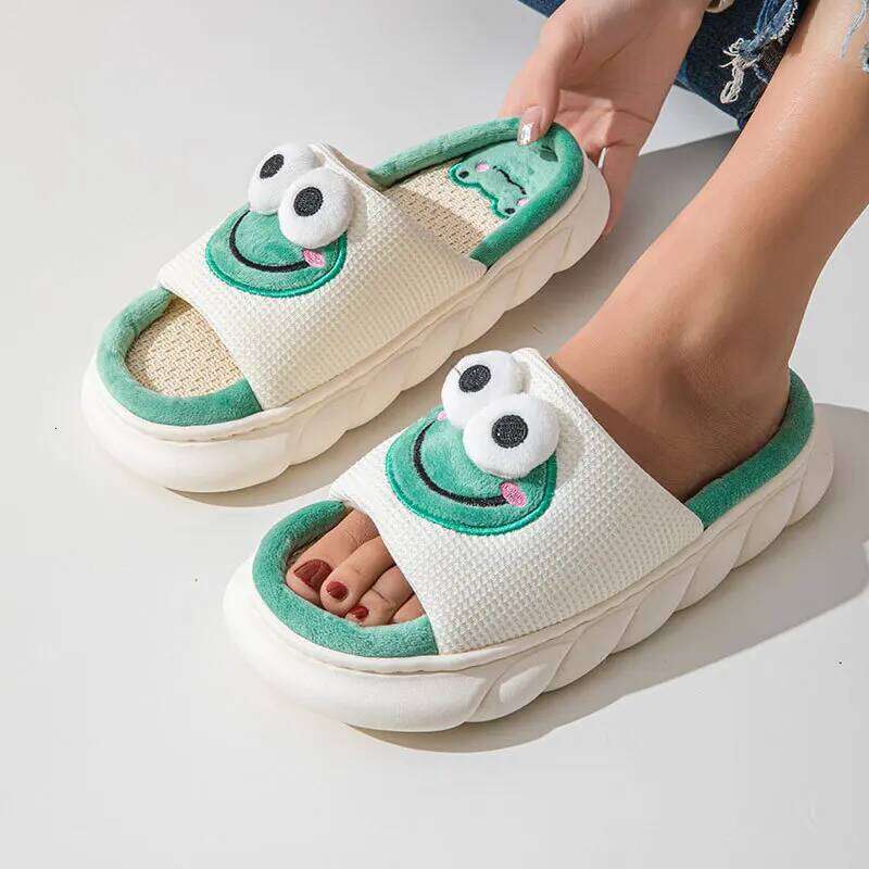 Litfun Thick Bottom Linen Women Lovely Cartoon Home Couple Cute Cow Four Seasons Indoor Flat Slippers