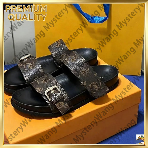 2026 Designer Pool Pillow Sliders Slides Women Sandals Sunset Flat Comfort Mules Padded Front Strap Slippers Fashionable Easy-to-wear Style Slides 35-45 Xb