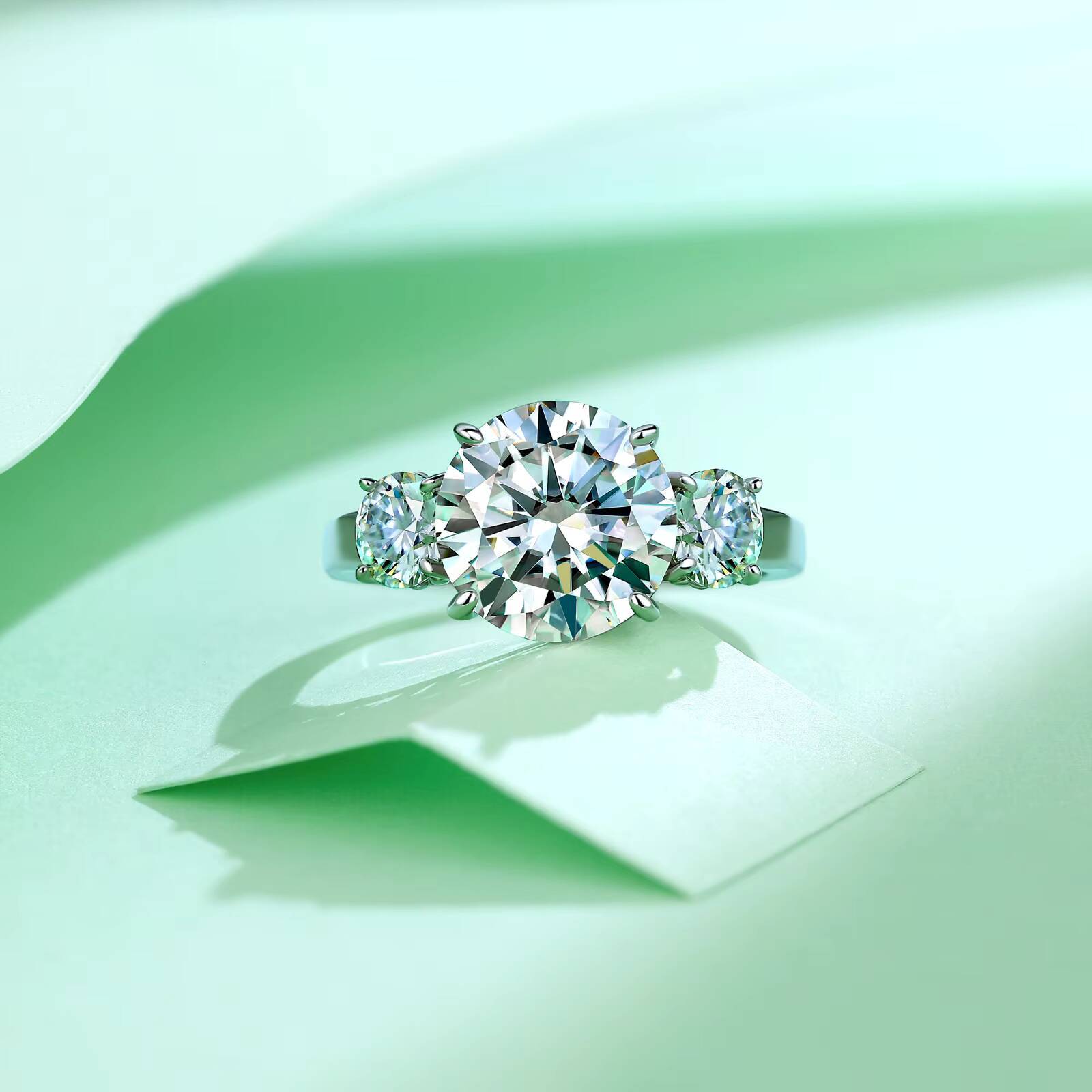 50 CTW Luxury Three-Stone Round Cut Moissanite Engagement Ring S925 Sterling Silver Fine Jewelry