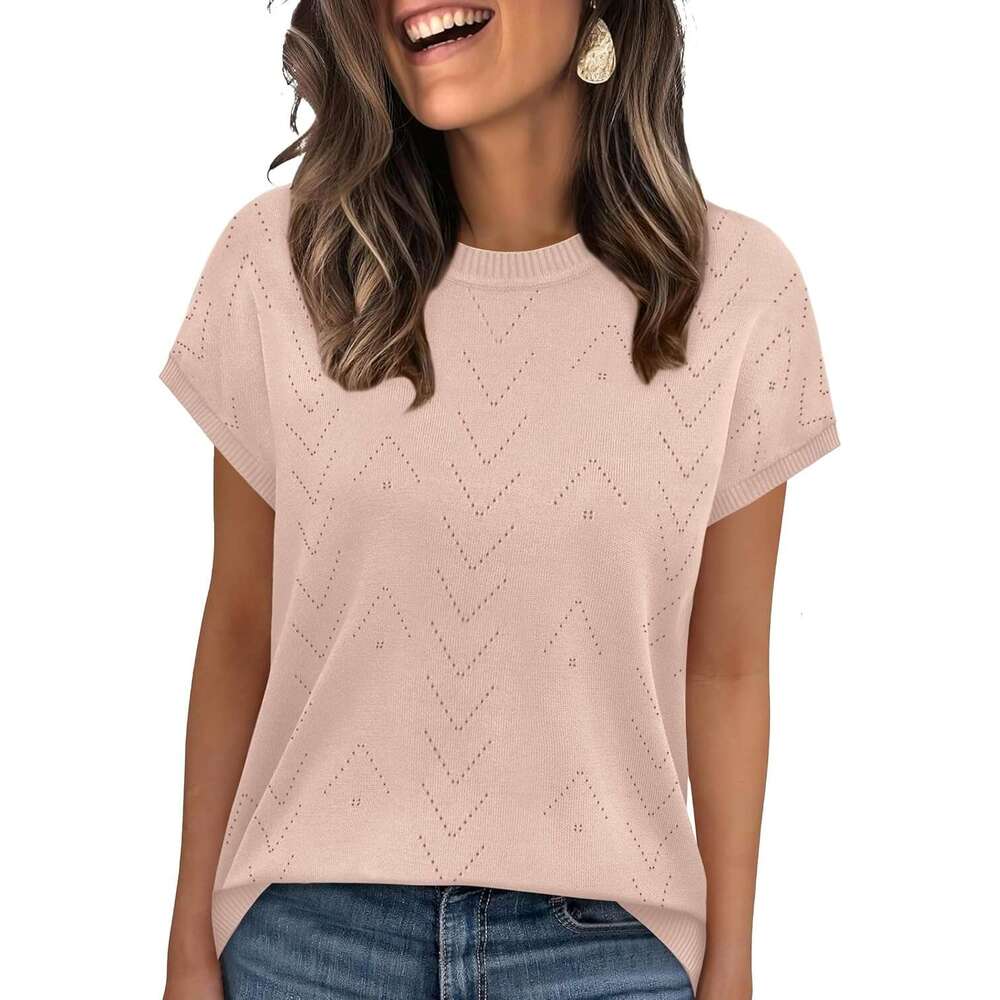 Short Sleeve Sweaters for Women Crew Designer Neck Summer Tops 2026 Trendy Beach Vacation Clothes Business Casual Outfits