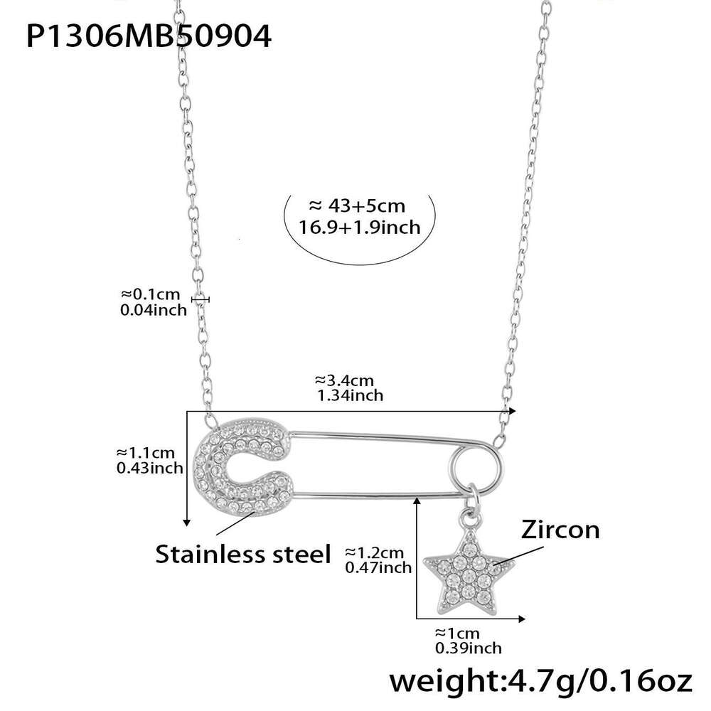Cube Fashion Versatile Paperclip Necklace Women, Light Luxury Niche Personality Heart Star Pendant Clavicle Chain Accessory for Women