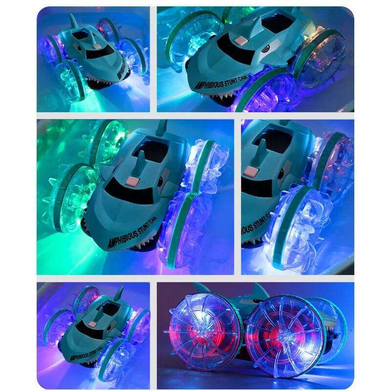 Rc Car Vehicle Gesture Sensing Double-Sided Stunt Shark Amphibious Remote Control Cars with Light Toys for Boys Gifts C260305