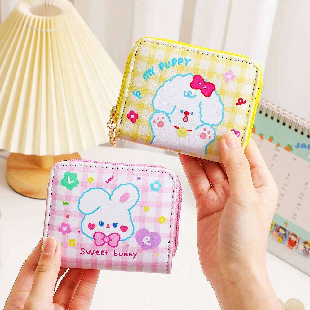 Cute Rabbit Square Coin Purse Cartoon Teenage Girls Multi Position Short Card Student Pu Document Bag Wallet C260304