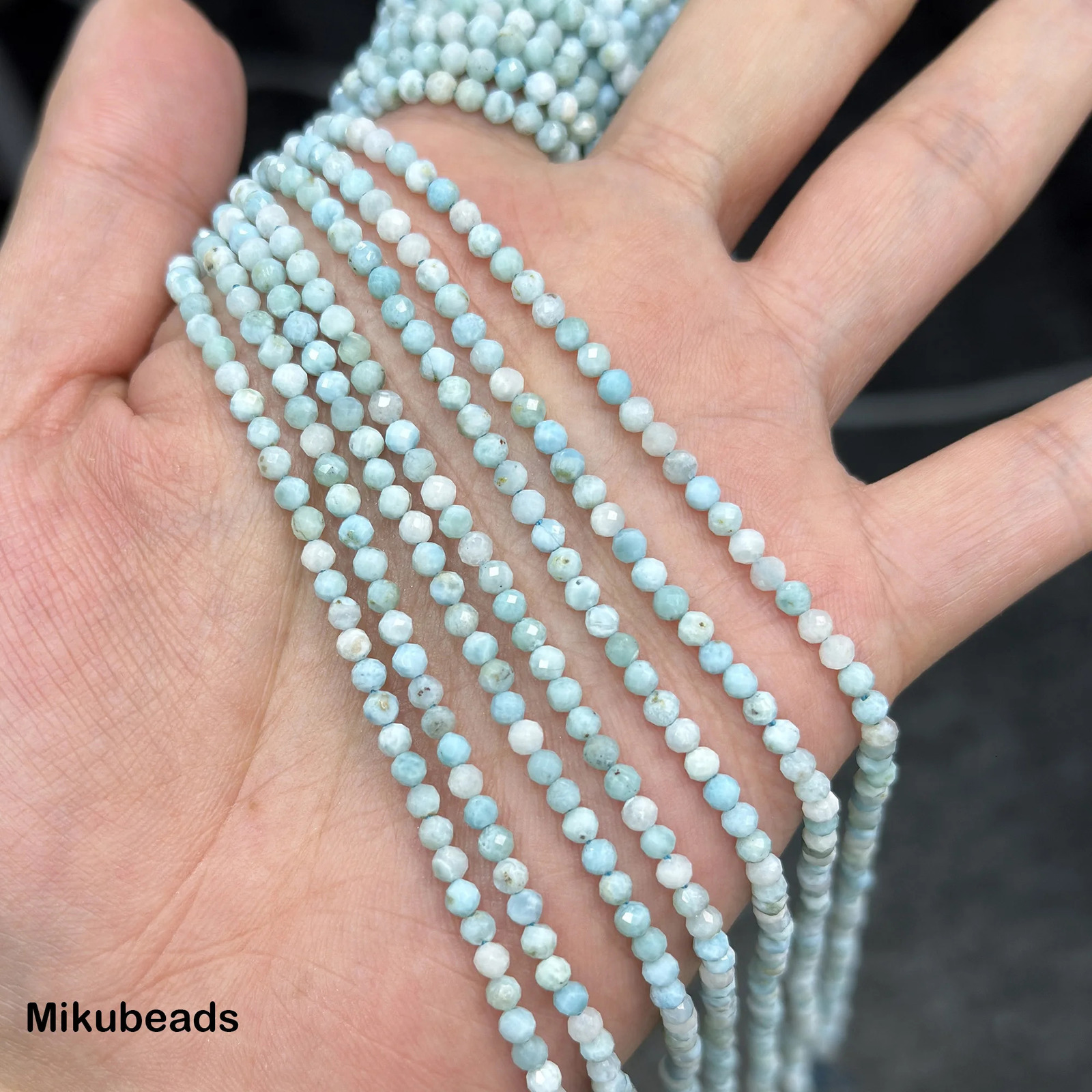 Wholesale Natural m 4mm A Larimar Faceted Round Loose Beads For Making Jewelry DIY Stone Necklace Strand Mikubeads 260302