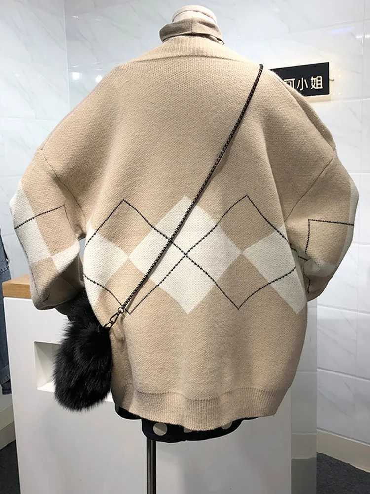 Autumn Long Sleeve Geometric Knitted Cardigant Sweater Women Casual Loose Botton Women Sweaters Coat Winter CloTHes M260306