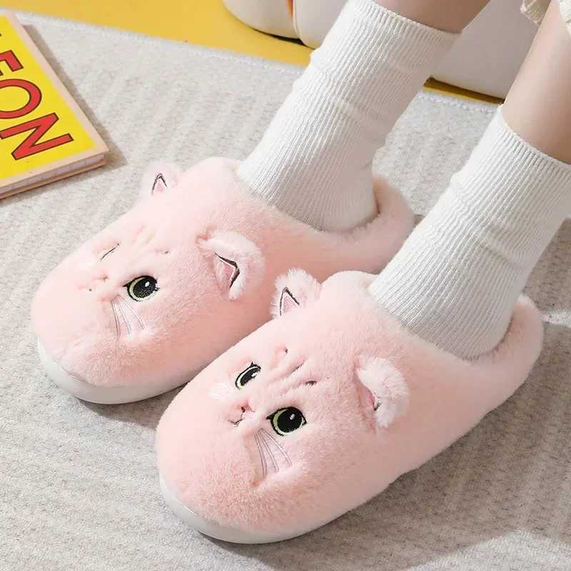 Cute Cat Slippers Fluffy Furry Women Home Platform Slippers Men Winter Plush Slides Indoor Fuzzy Slippers Lovely Cotton Shoes S260305NPIL