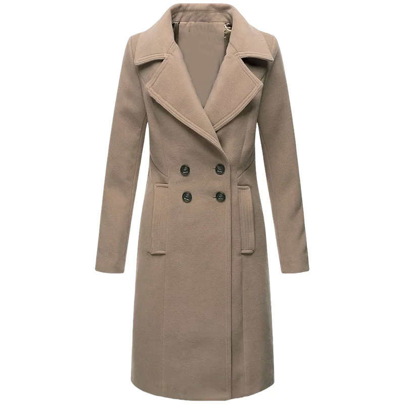Womens Trench Double Breasted Woolen Lined Warm Jacket Lapel Slim Elegant Coat Large Size Streetwear Outerwear Clothing 260228