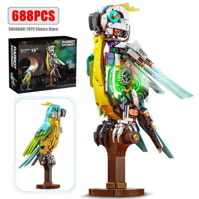 688PCS Parrot Set Mechanical Birds Building Block Toy Collectible Animal Display Model Home Office Decor Gifts for Kids Z260306