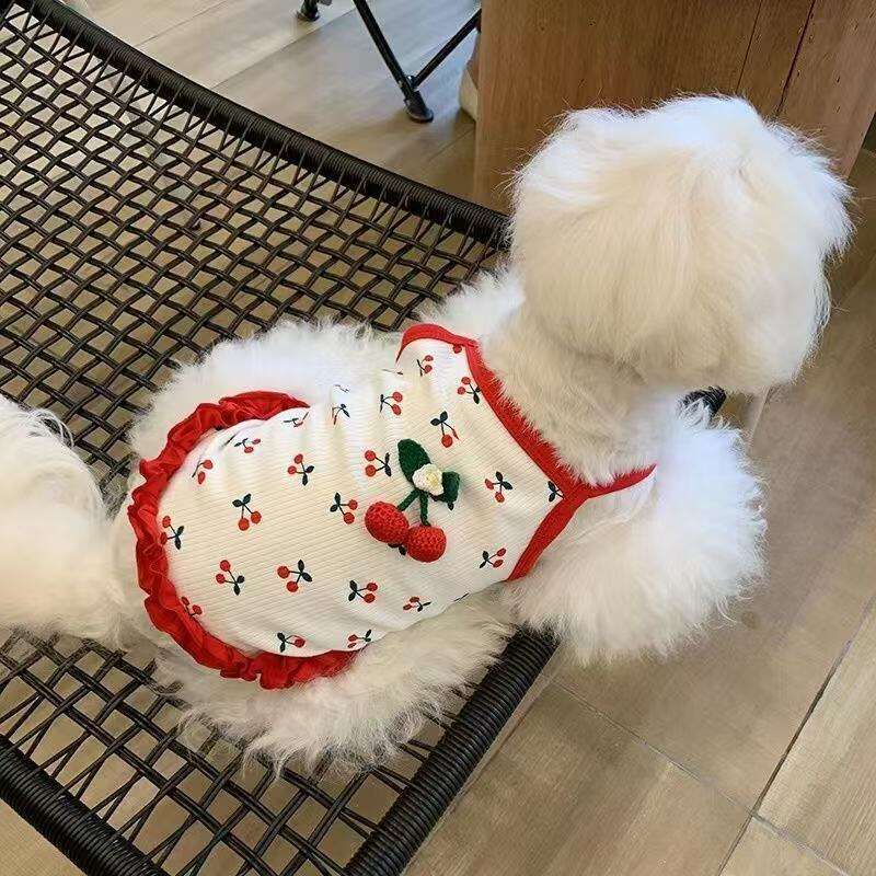 Dog Clothes Spring, Summer, Autumn: Cute Cherry Print Suspenders For Yorkshire Terriers, Bichons, Maltese, Teddy, Pomeranian, And Small Dogs Bamubi