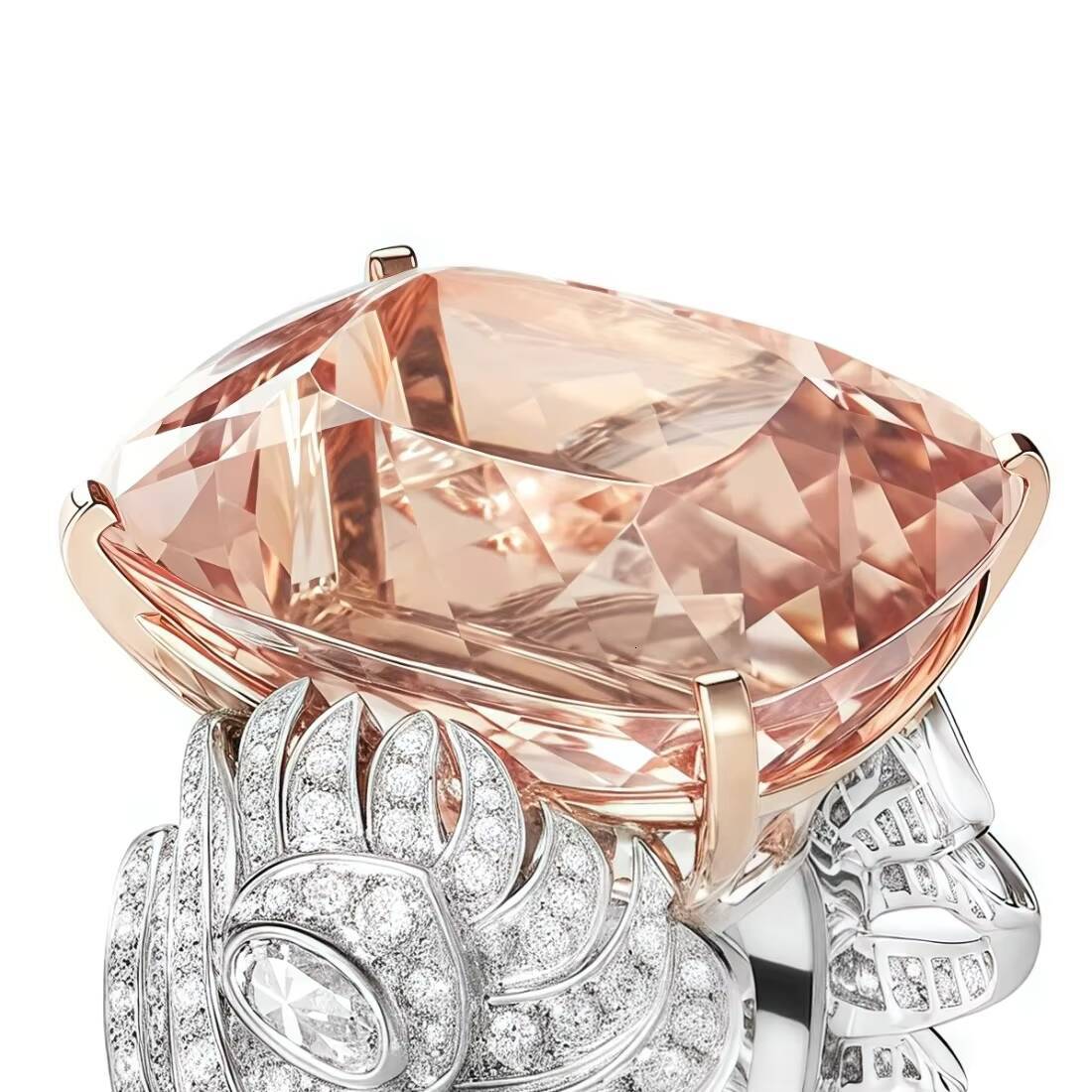 MUSHAN Luxury 925 Sterling Silver Rhodium Plated Womens Wedding Bands Rings with High Carbon Diamond and Synthetic Morganite