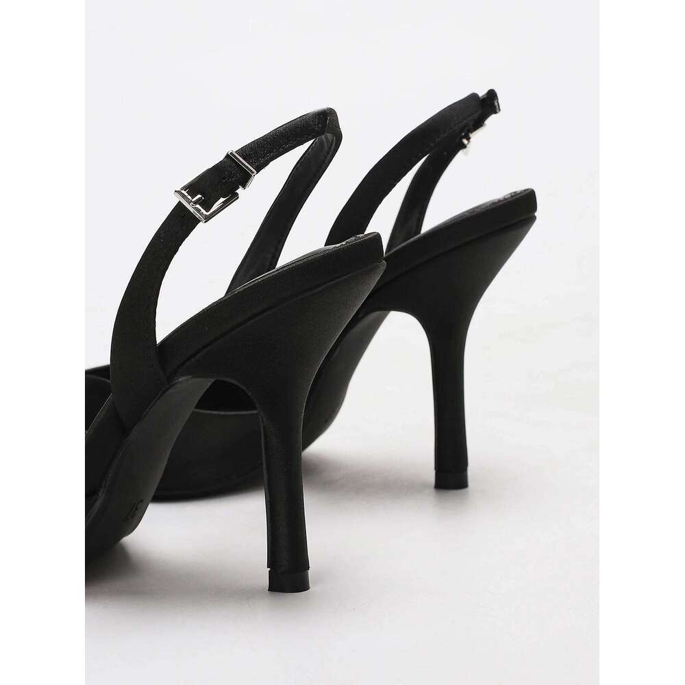 Women's Ivory Satin Pointed-Toe Slingback Heeled Sandals