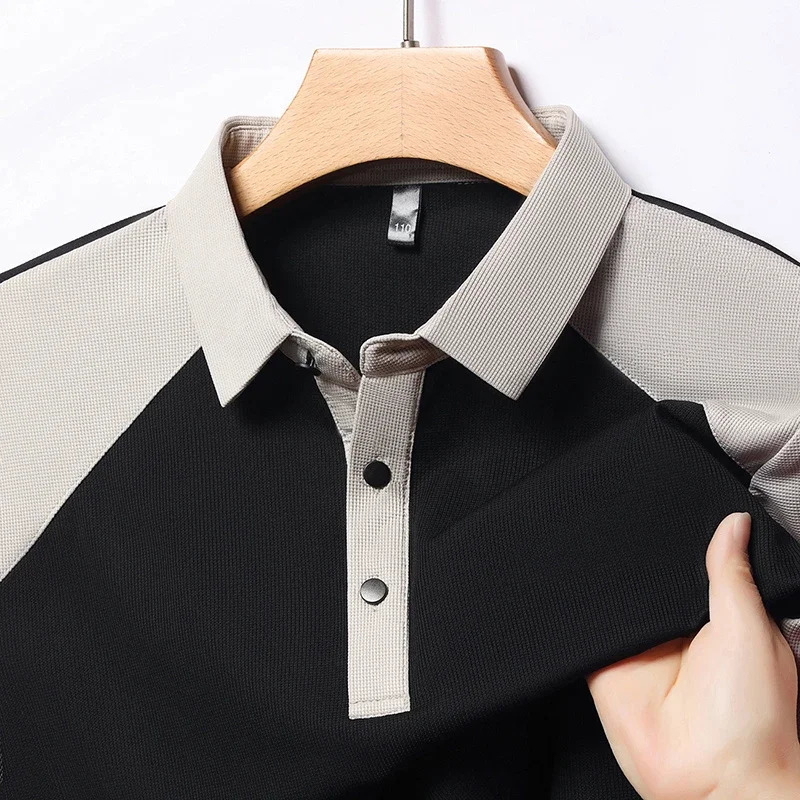 Mens Casual Fashion Splicing Short Sleeve Polo Shirt Korean Edition Summer T-shirt Comfortable Versatile Top 260304