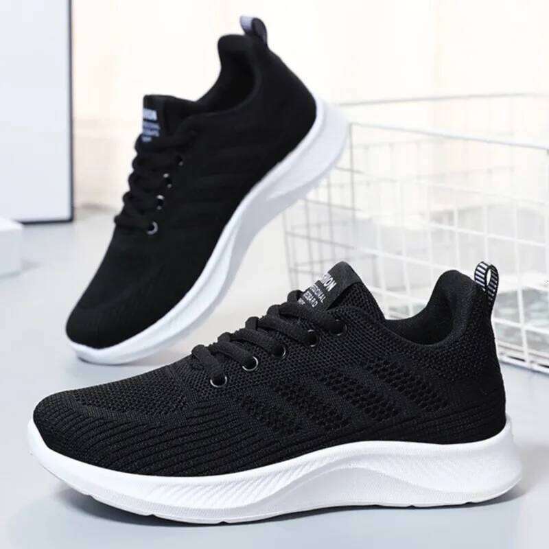 Litfun Women Casual Flats New Mesh Low-Top Running Soft Comfortable Sneakers Hollowing Breathable Flat Sports Shoes
