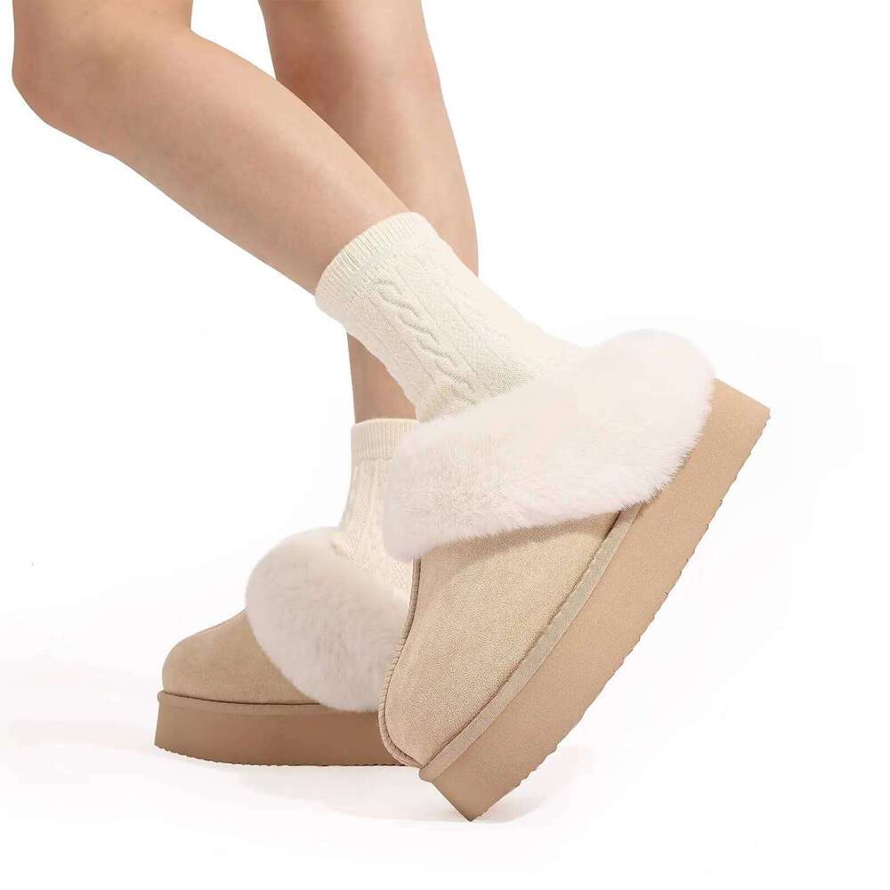 Litfun Winter Plush Lining For Women Non-slip Platform Fluffy Cozy Warm Home Slides Outdoor Women's Slippers