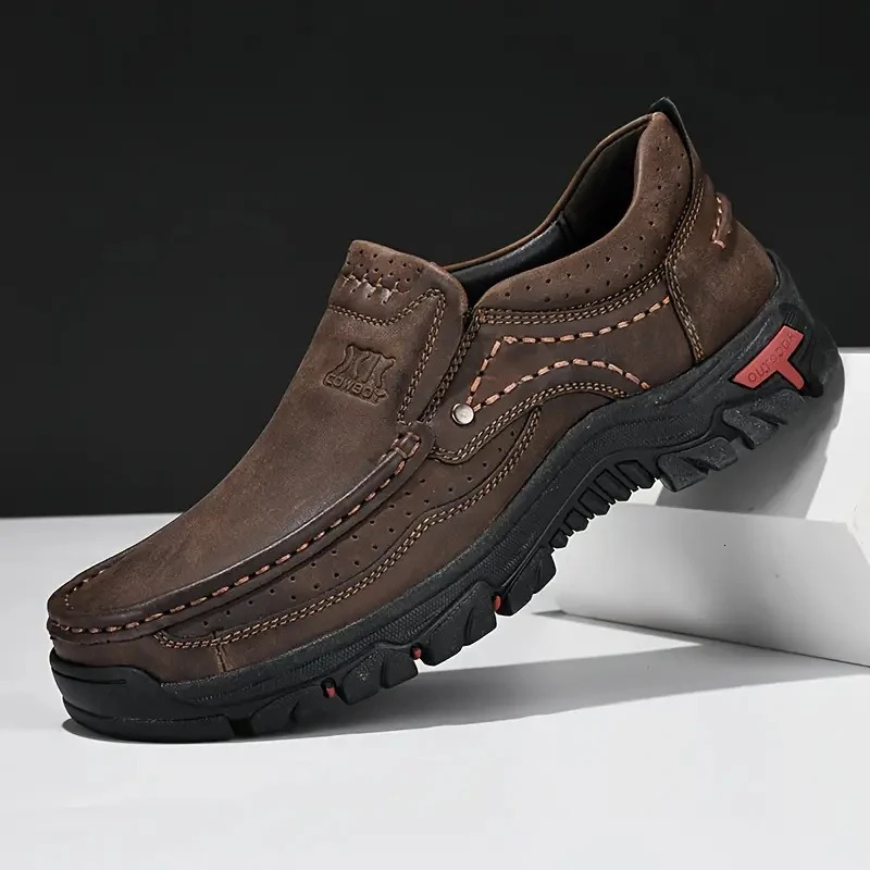 Handmade Leather Men Shoes Casual Outdoor Slip On Loafers Men Leather Shoes Flats Moccasins Walking Shoes Non-Slip Drop 260305