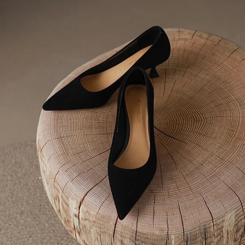 Women Low Price Soft Leather 5cm Thin Heels Pumps Brown Black Elegant OL Office Pointy Toe Slip-On Null Comfortable Shoes 43-34 260303