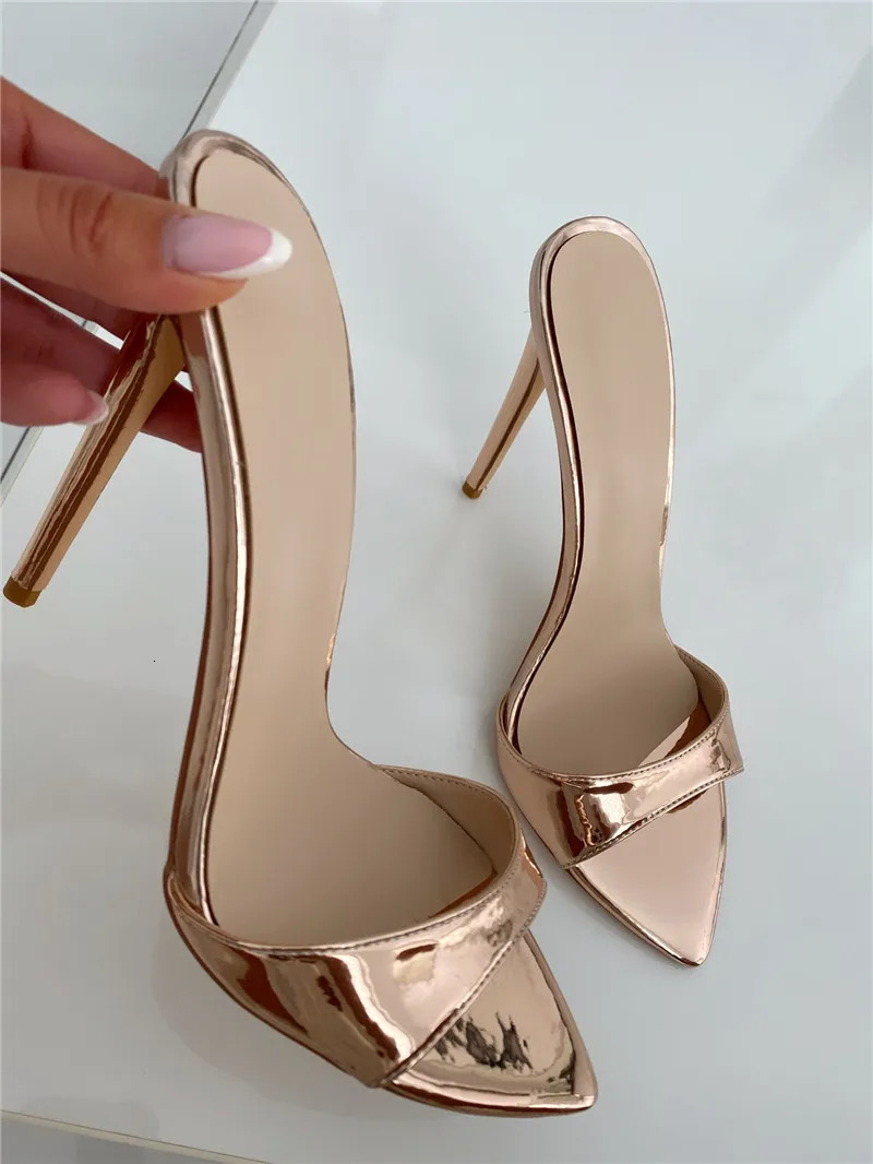 Onlymaker Women Peep Toe Mules Gold Slip On Thin High Sandals Big Size Classic Fashion Lady Sandals 260306