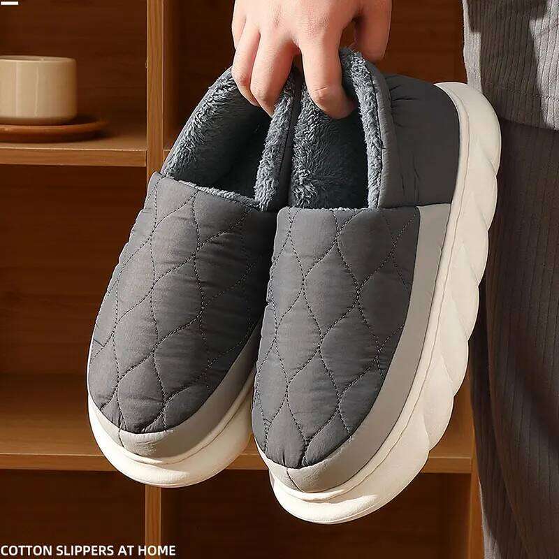 Litfun Warm House slippers Indoor Anti-slip Winter Fluffy Slides For New Waterproof Short Plush Men Cotton Shoes