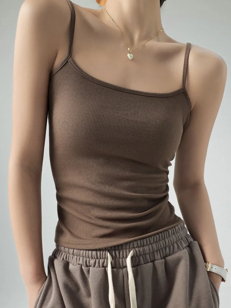 Summer Basic Tanks Spaghetti Strap Camis Solid Stretch Tops for Women Sleeveless Slim Fit Basic Solid Knitted Camisole 260306