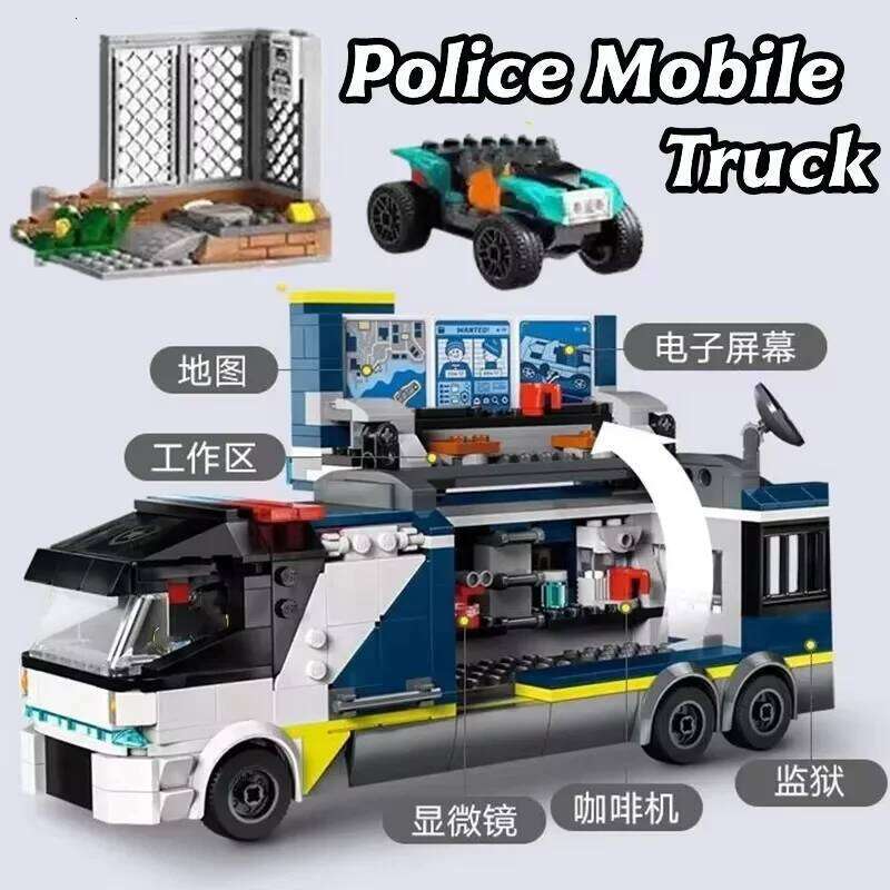 Compatible Brands Brick Sets City Series Building Blocks 60418 Police Mobile Car Command Truck MOC Toys Kids Gift Z260306