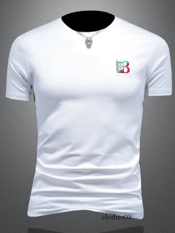 Silk-Matte Cotton ort-Sve T-irt Men's Summer New Sle Slim Fit Embroidered Letter f Sve Breathable Modern round...