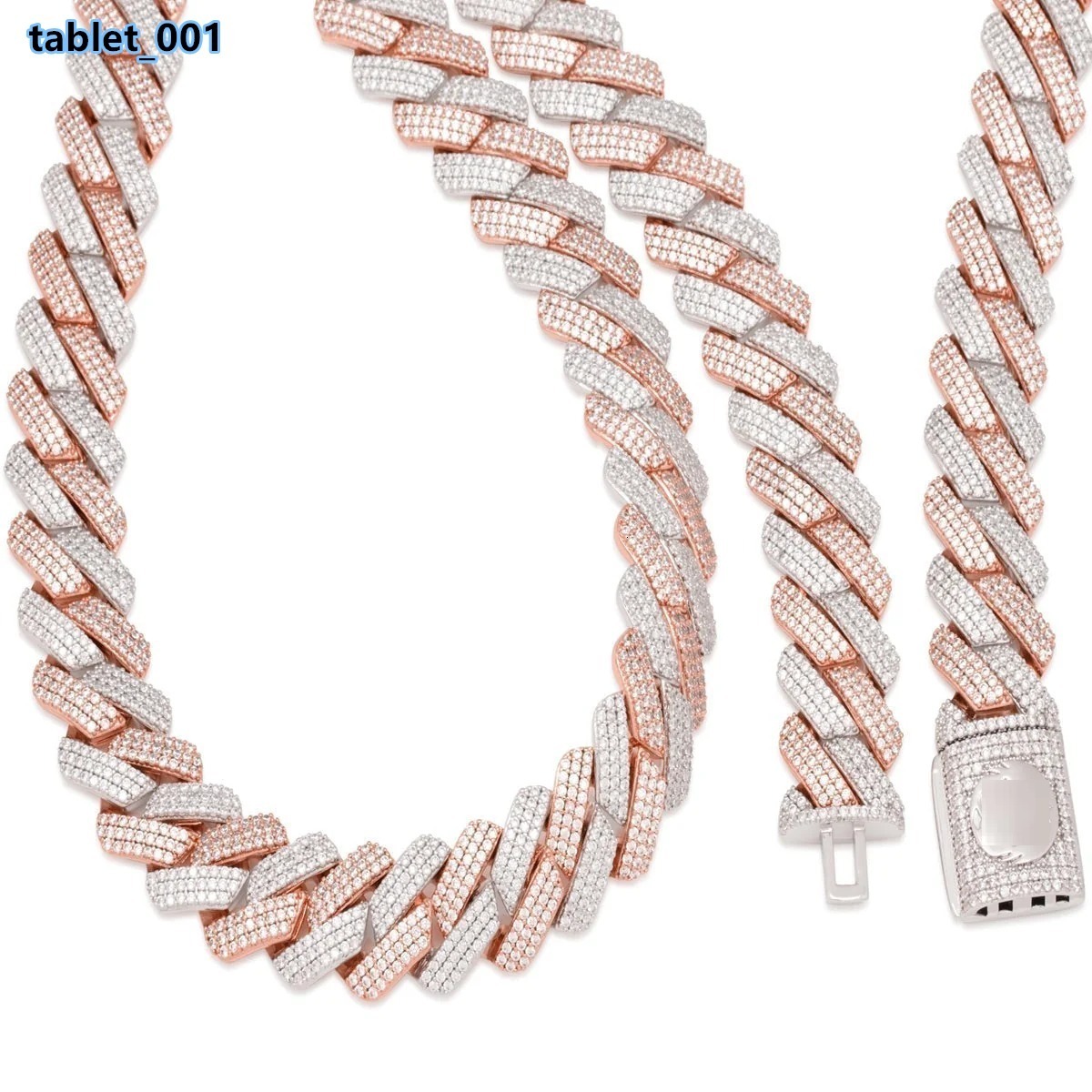 Two tone moissanite cuban link chain and bracelet set iced out luxury design for bold statement style hip hop jewellery wear