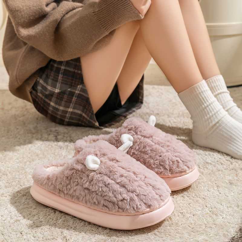 2025 new small-ear cotton slippers for men and women fashionable couples thick-soled plush warm winter furry slippers S260305