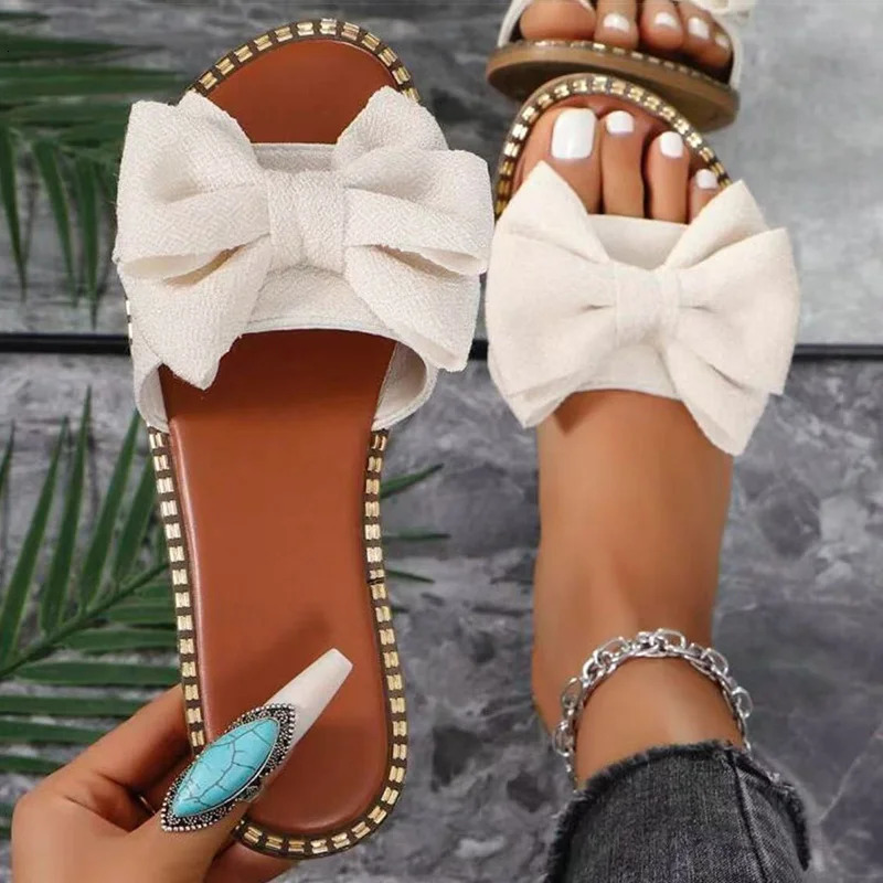 Womens Sandals Sweet Bow Summer Shoes Women Flat Sandals Inddor Outdoor Slippers Women 2026 Sandals Summer Footwear Female 260305