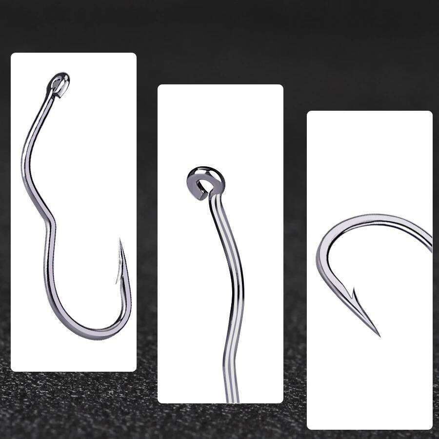 FISH KING12Pcs High Carbon Steel Hooks With Ring 6-13# Automatic Flip SHarp Barbed Fishhook for Carp Fishing Accessories S260305